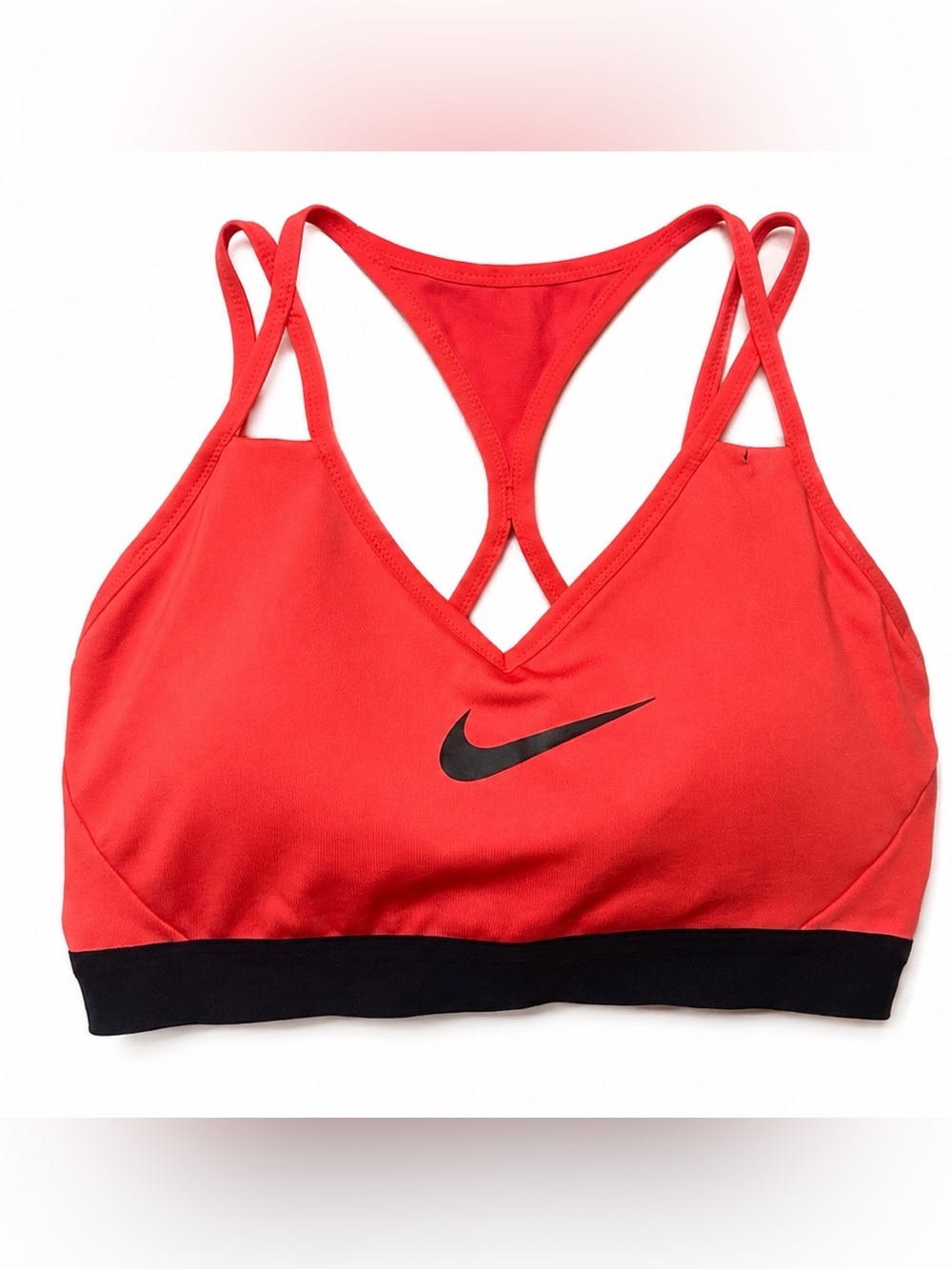 Nike Dri-FIT Strappy Medium Support Sports Bra Red Black Size M